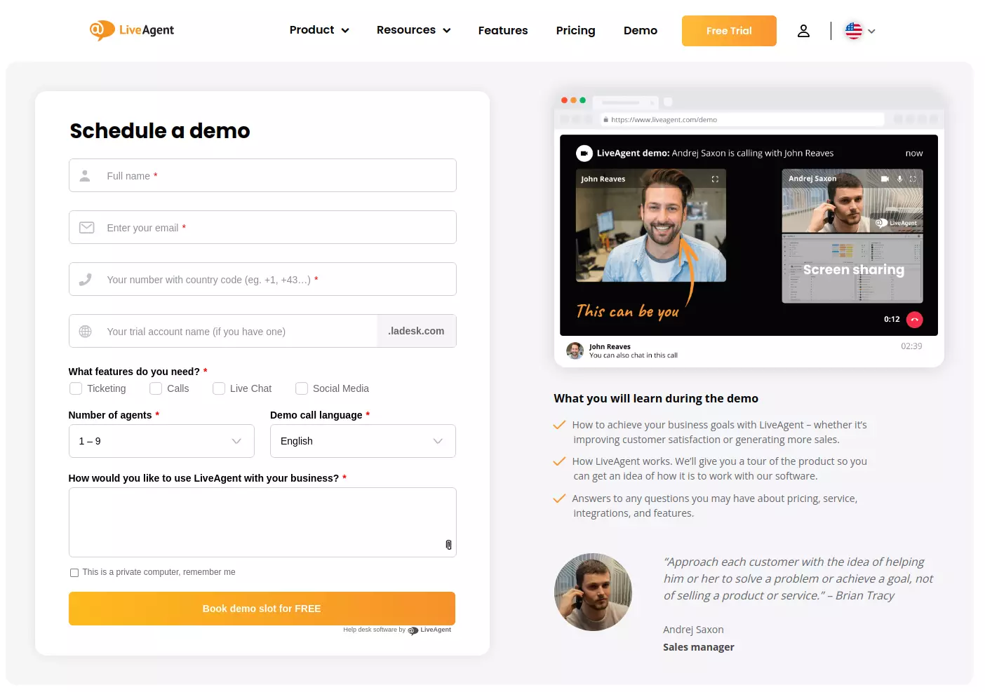 Agendar demonstração do LiveAgent