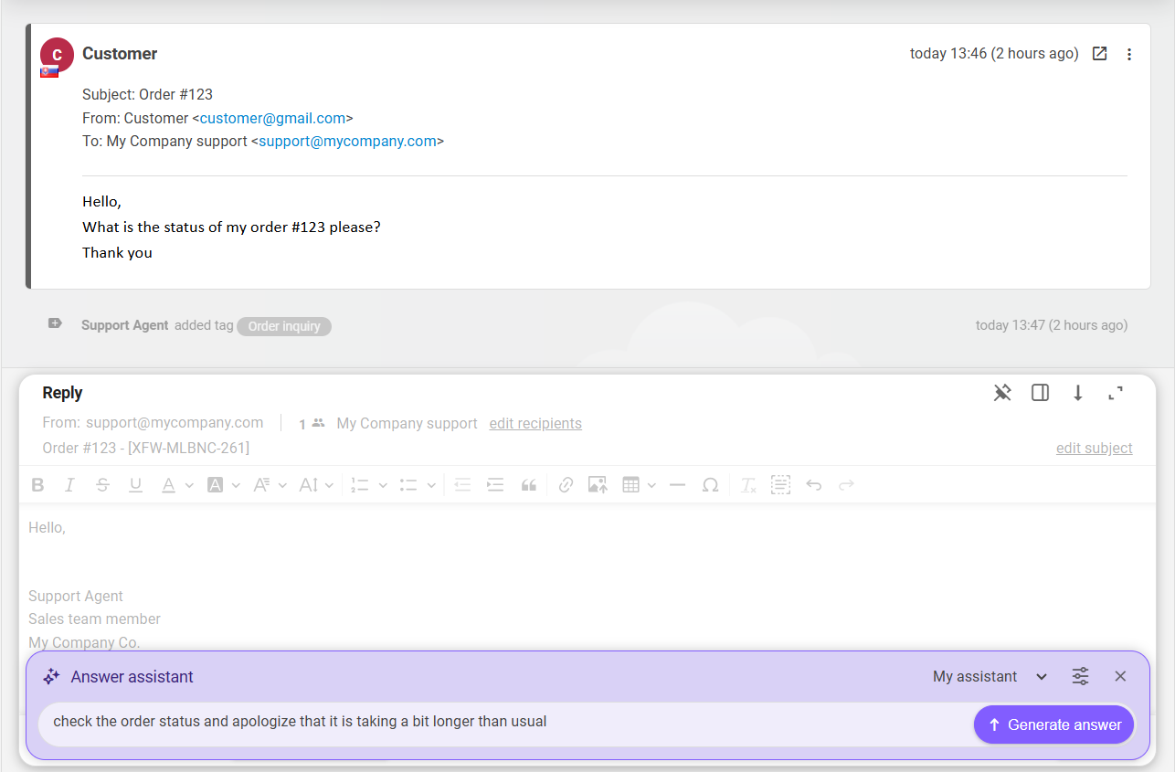 Nova interface do Assistente de Resposta com IA Aprimorado