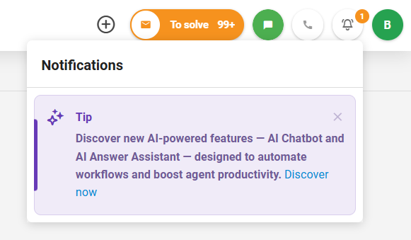 Captura de tela do novo painel de Notícias integrado do LiveAgent exibindo notificações e atualizações