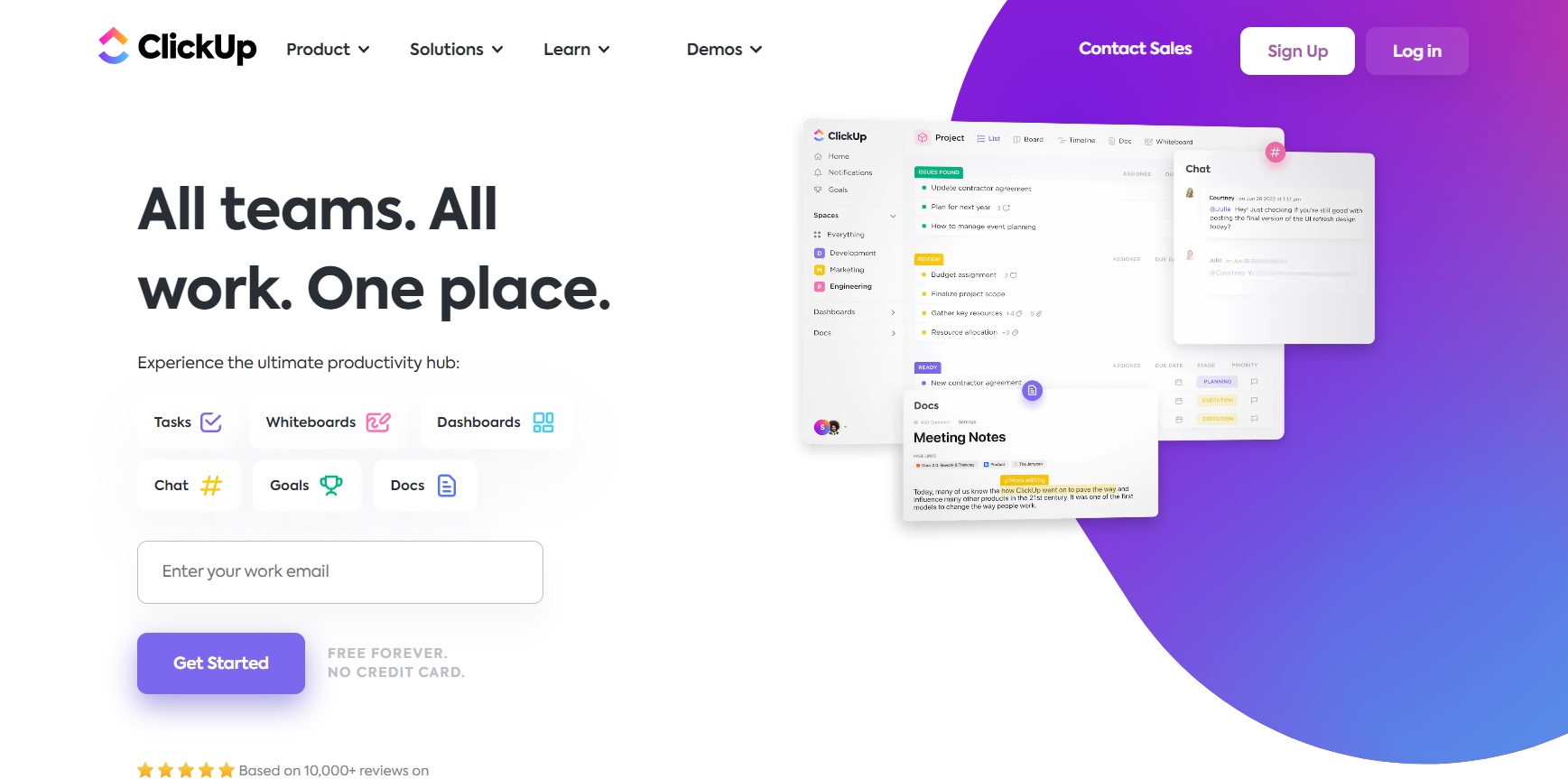 Página inicial do ClickUp - planeje, rastreie e gerencie facilmente seus projetos de um único lugar.