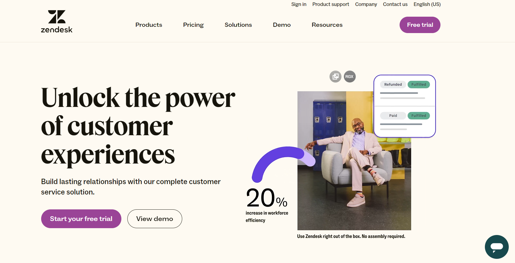 Homepage do Zendesk Suite - software de live chat de ecommerce orientado para relacionamento