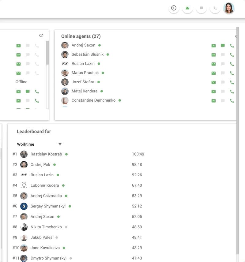 Recurso de chat no local de trabalho interno no LiveAgent - exemplo