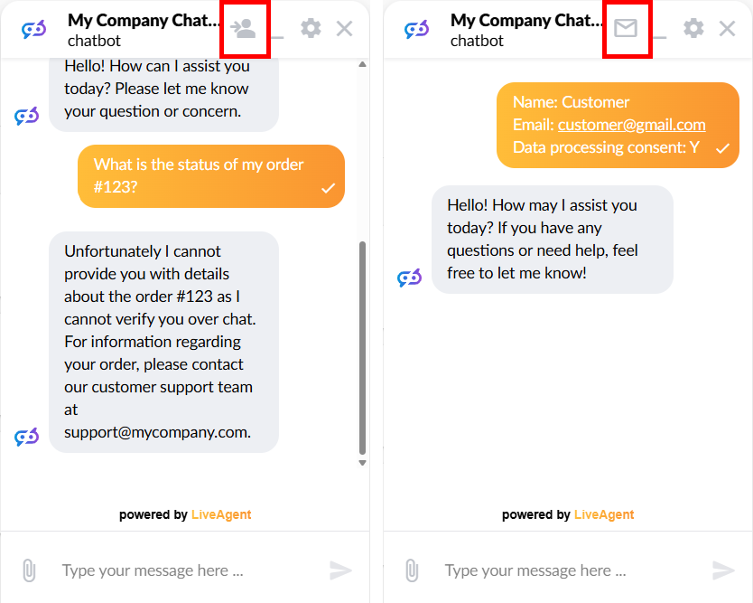 Visualização da Transferência para Agente Humano com IA do LiveAgent
