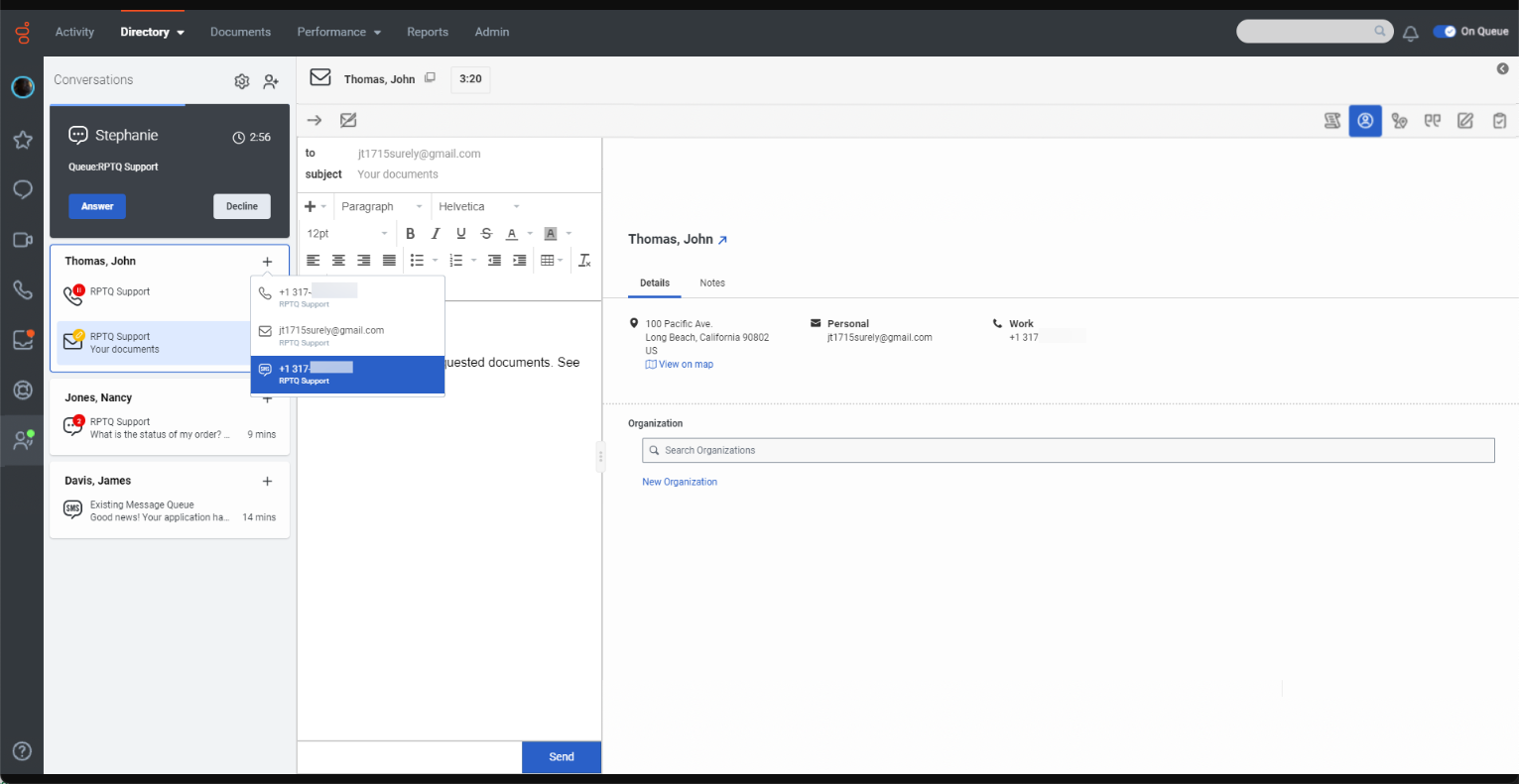 Interface do usuário Genesys Cloud