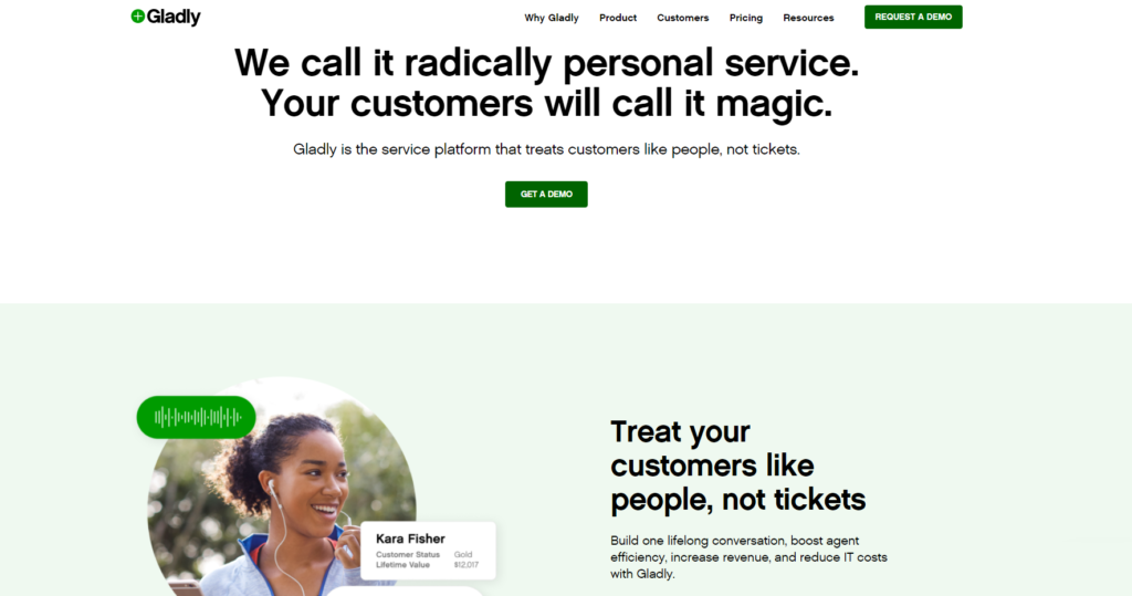 Página inicial do Gladly