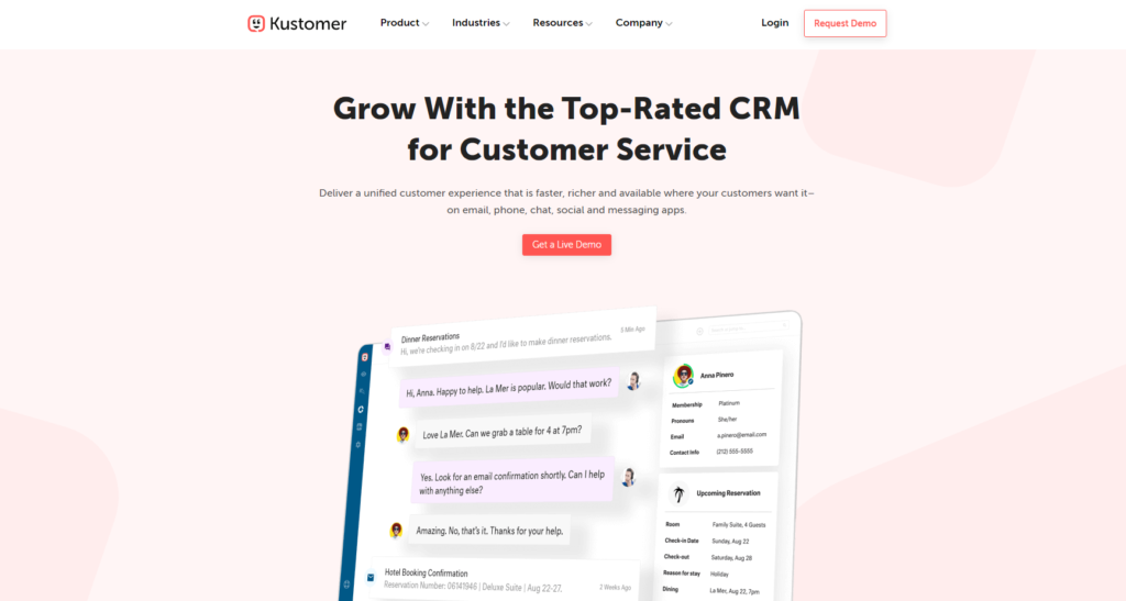 Página inicial do Kustomer