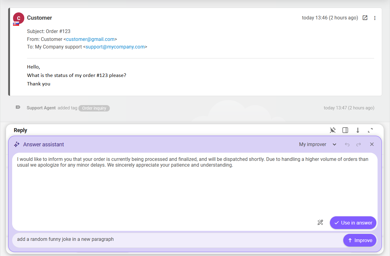 Melhorador e Compositor de Respostas IA do LiveAgent