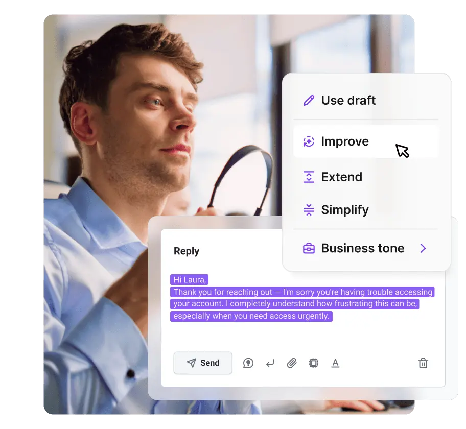 Melhorador de respostas com IA para agentes de chat ao vivo
