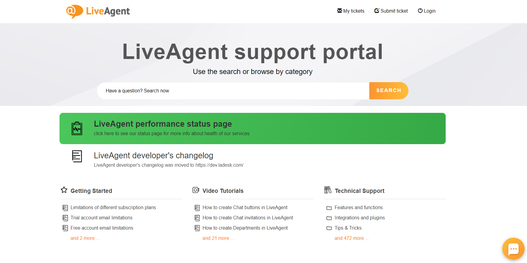 Uma captura de tela do portal de suporte do LiveAgent