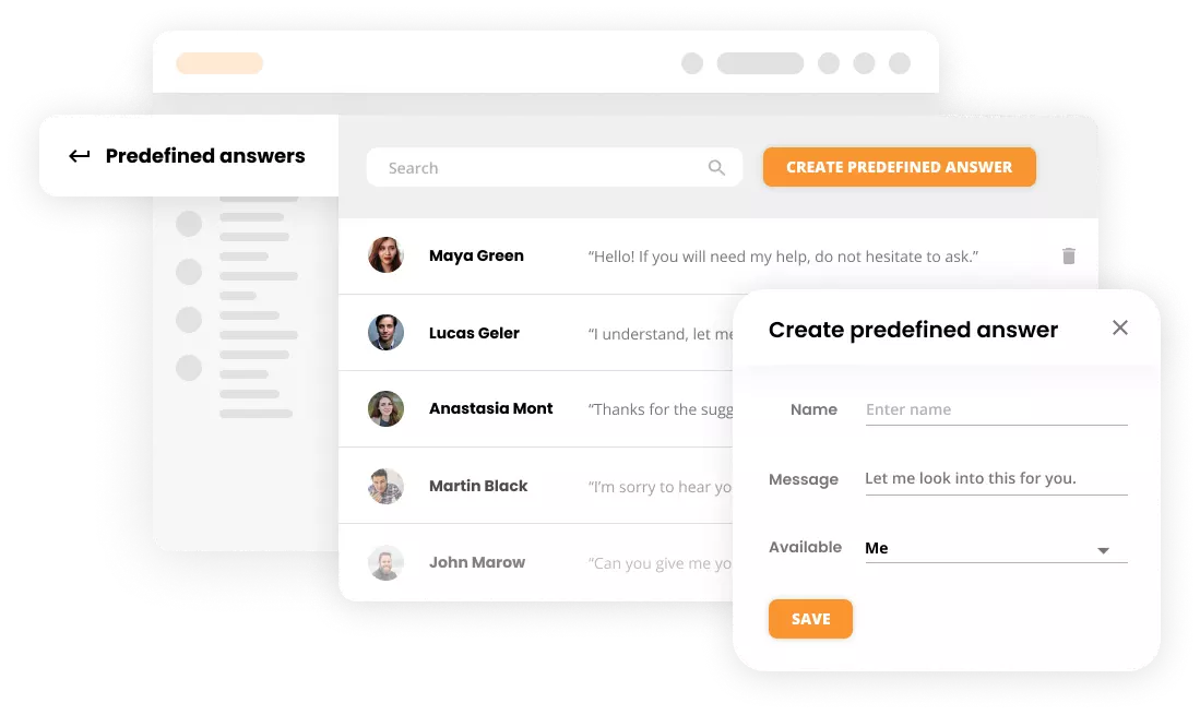 Mockup de respostas predefinidas