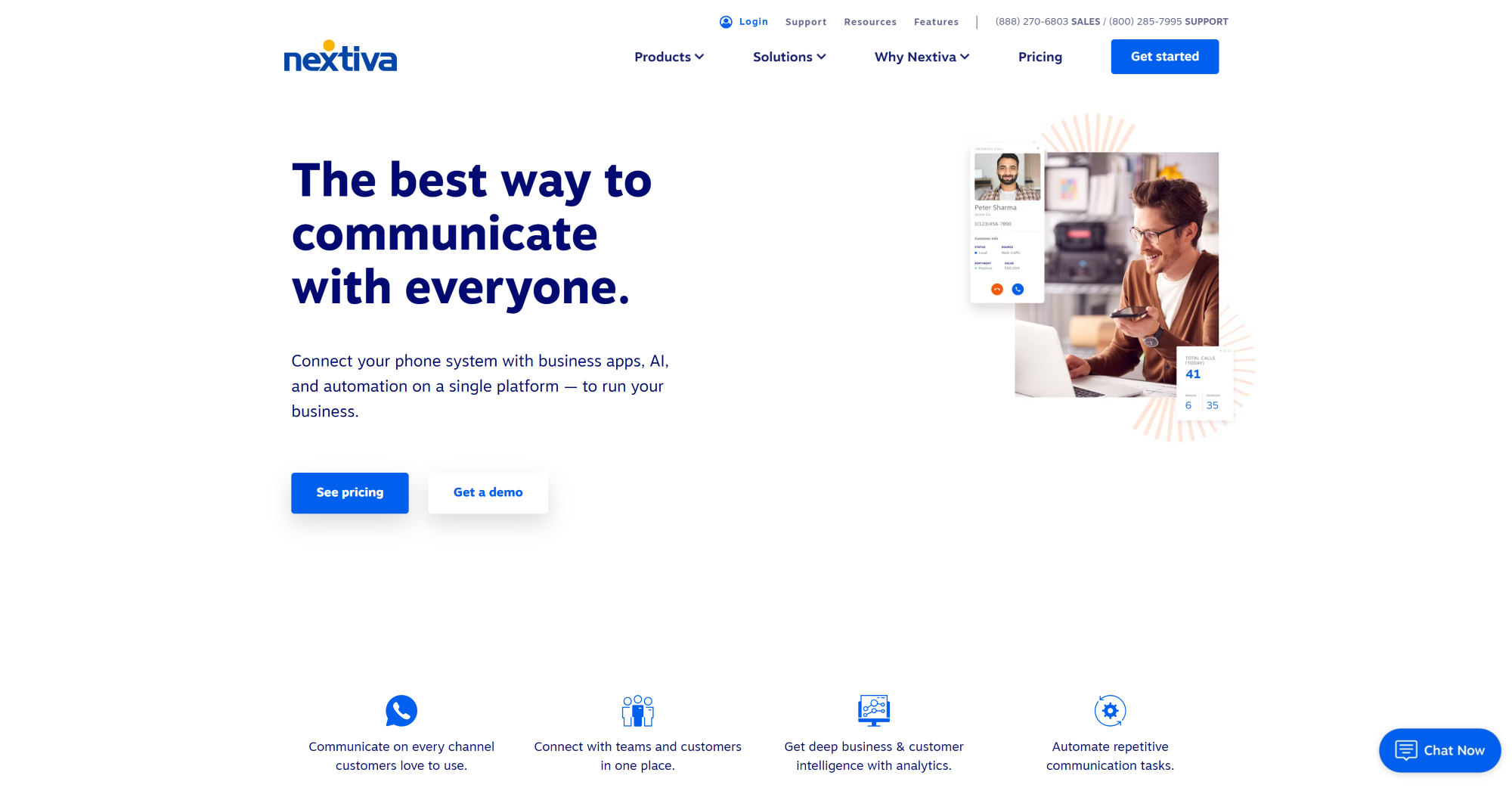 Homepage do Software de Call Center Nextiva