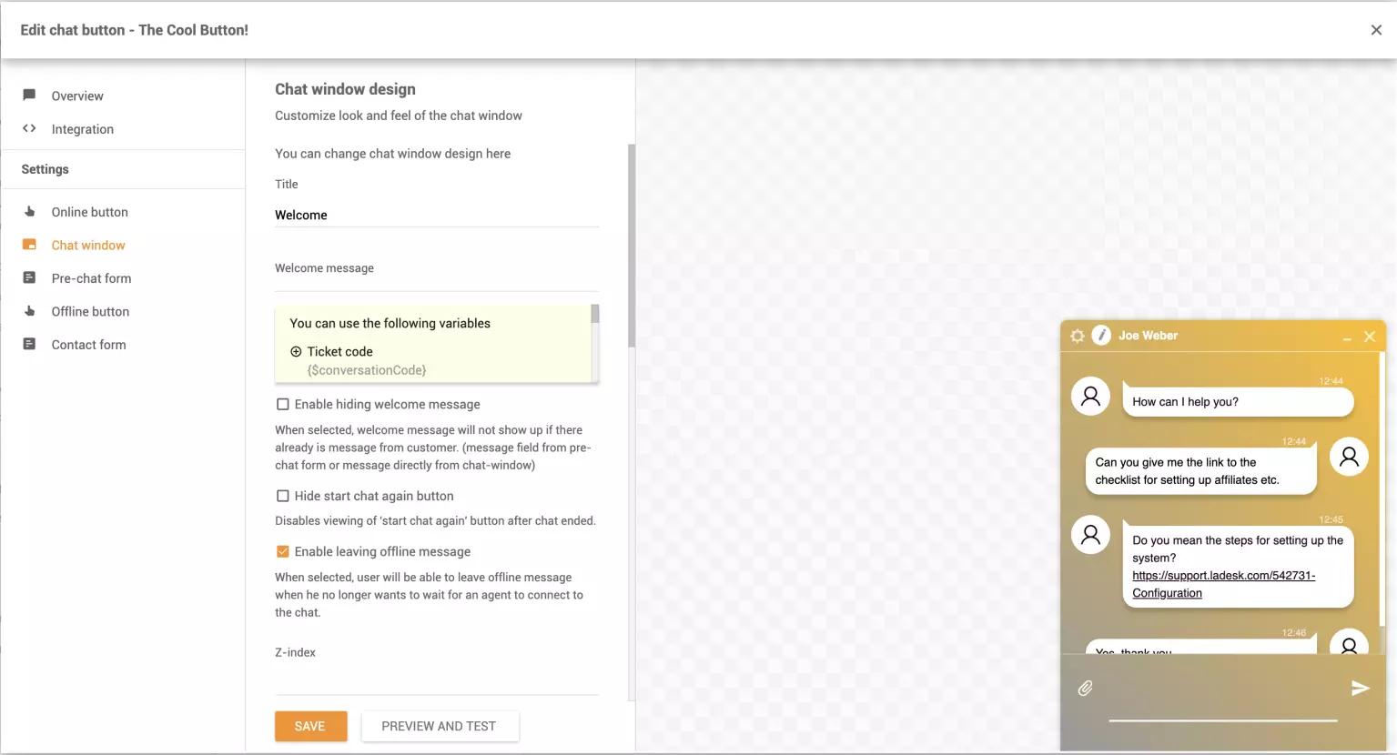 Personalizar janela de chat