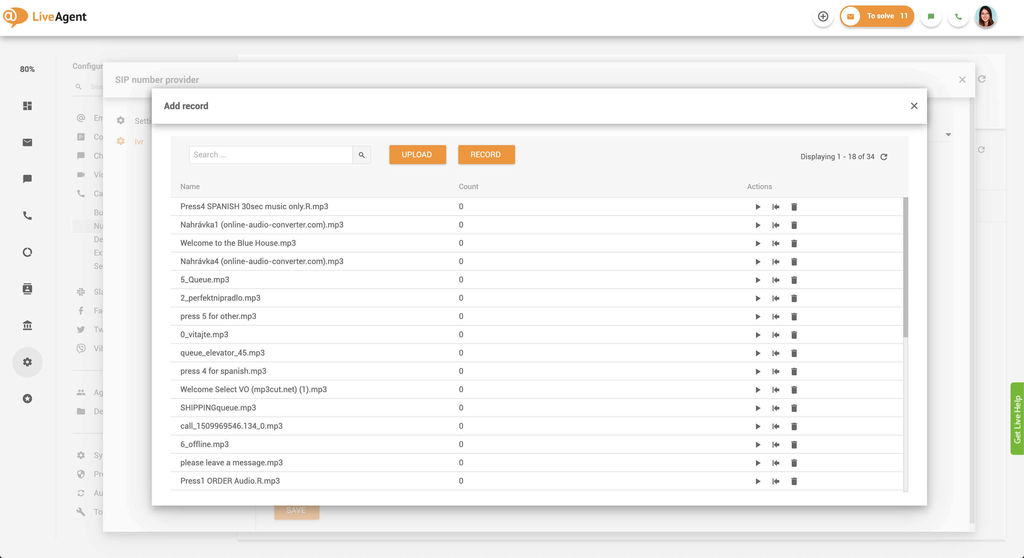 Configuração de retorno de chamada - mensagens IVR no LiveAgent