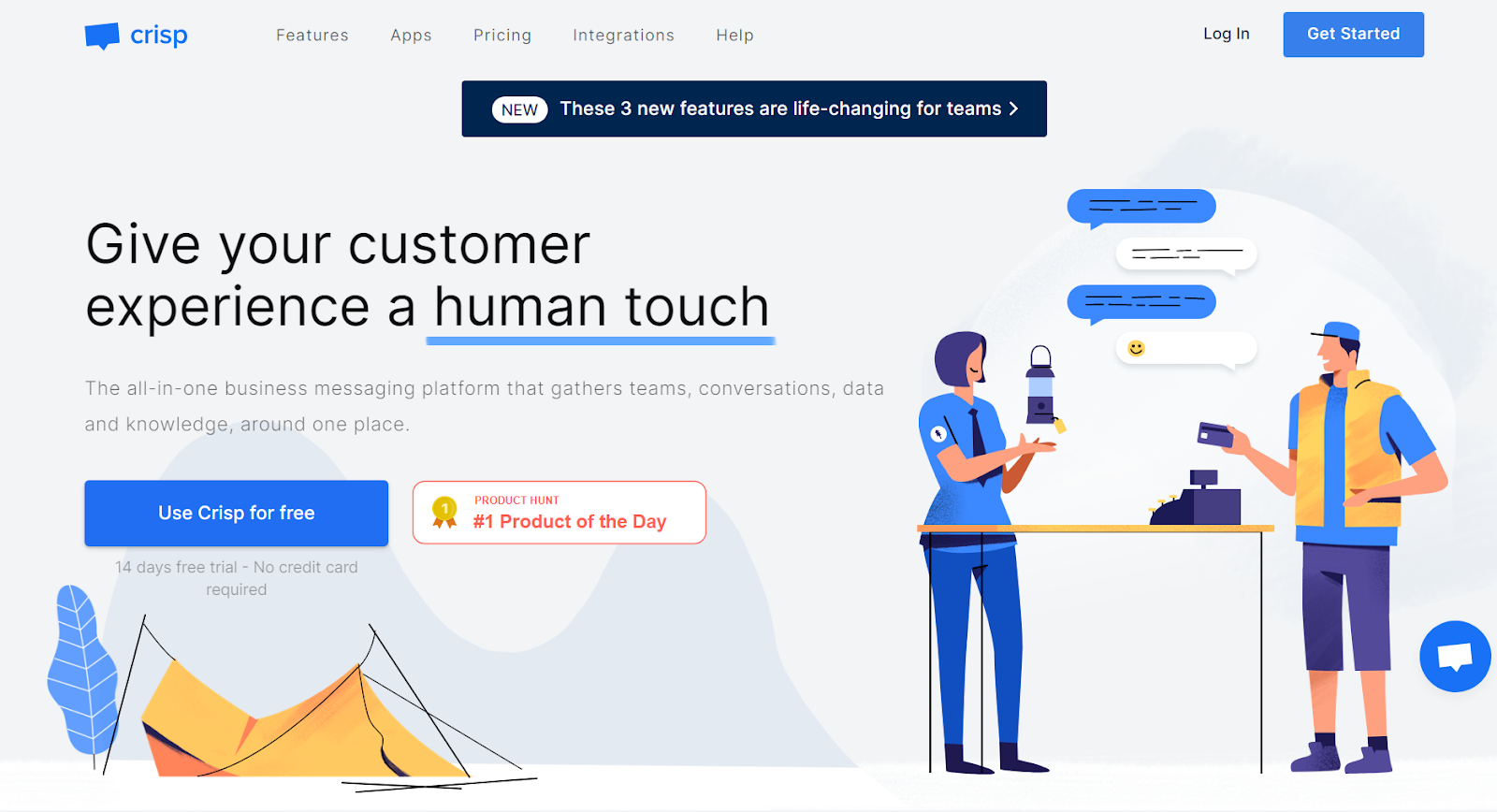 Homepage do Crisp, uma alternativa ao Help Scout para software help desk