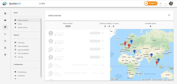 Visão geral de dados demográficos do chat LiveAgent