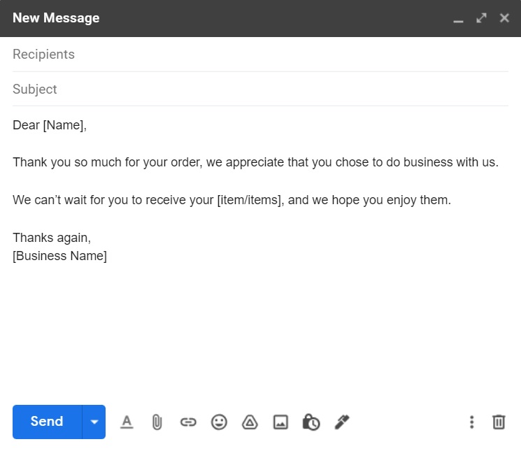 Modelo de email de agradecimento