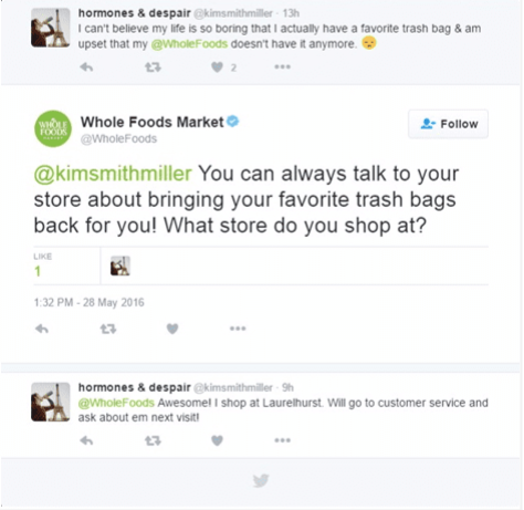 Resposta do Whole Foods no Twitter