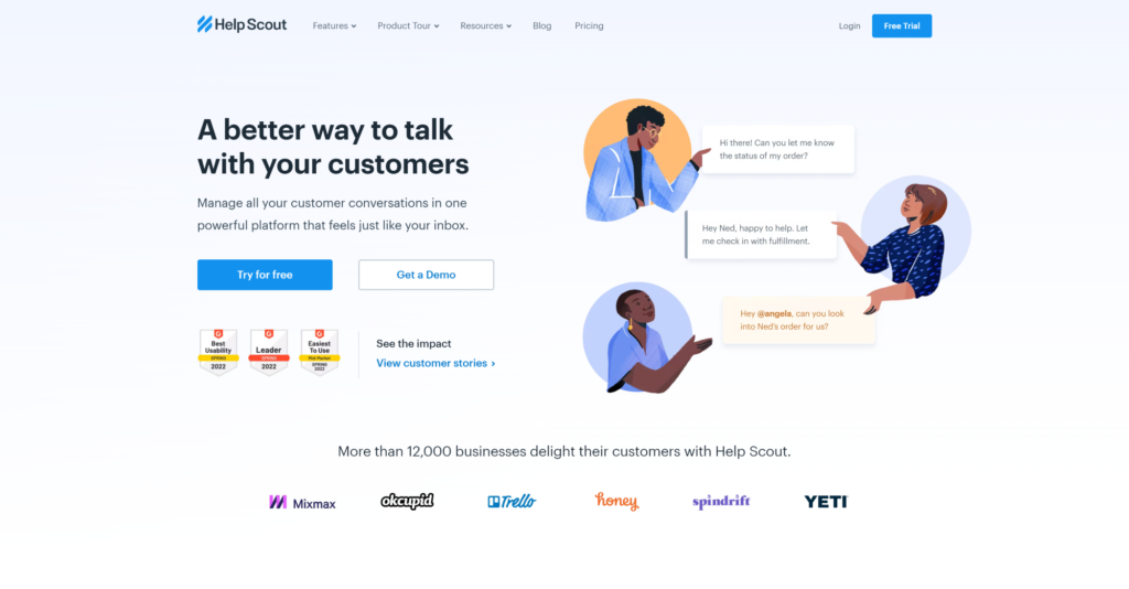 Homepage do software Help Desk Help Scout