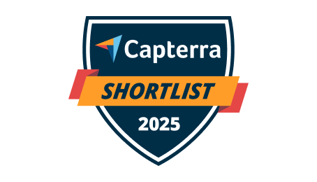 Distintivo lista curta Capterra para software de help desk favorito 2025