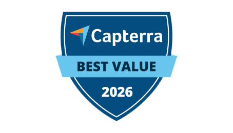 Badge Capterra Best Value na categoria Customer Support 2026