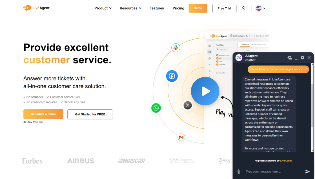 Visualização de conversa do chatbot LiveAgent