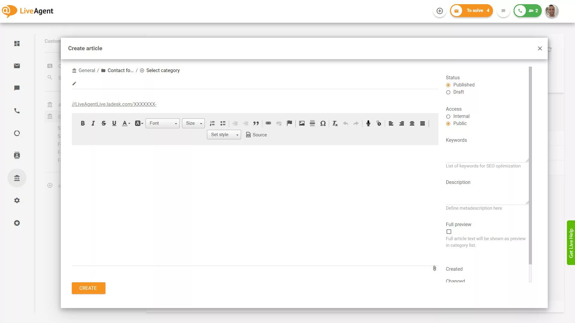 LiveAgent Criando artigo de base de conhecimento