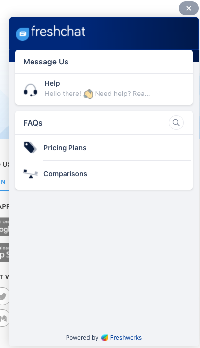 Janela de live chat do FreshChat