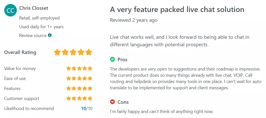 Avaliação GetApp LiveChat