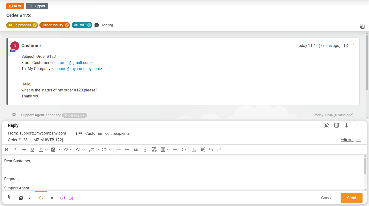 Layout de ticket aprimorado e caixa de ação