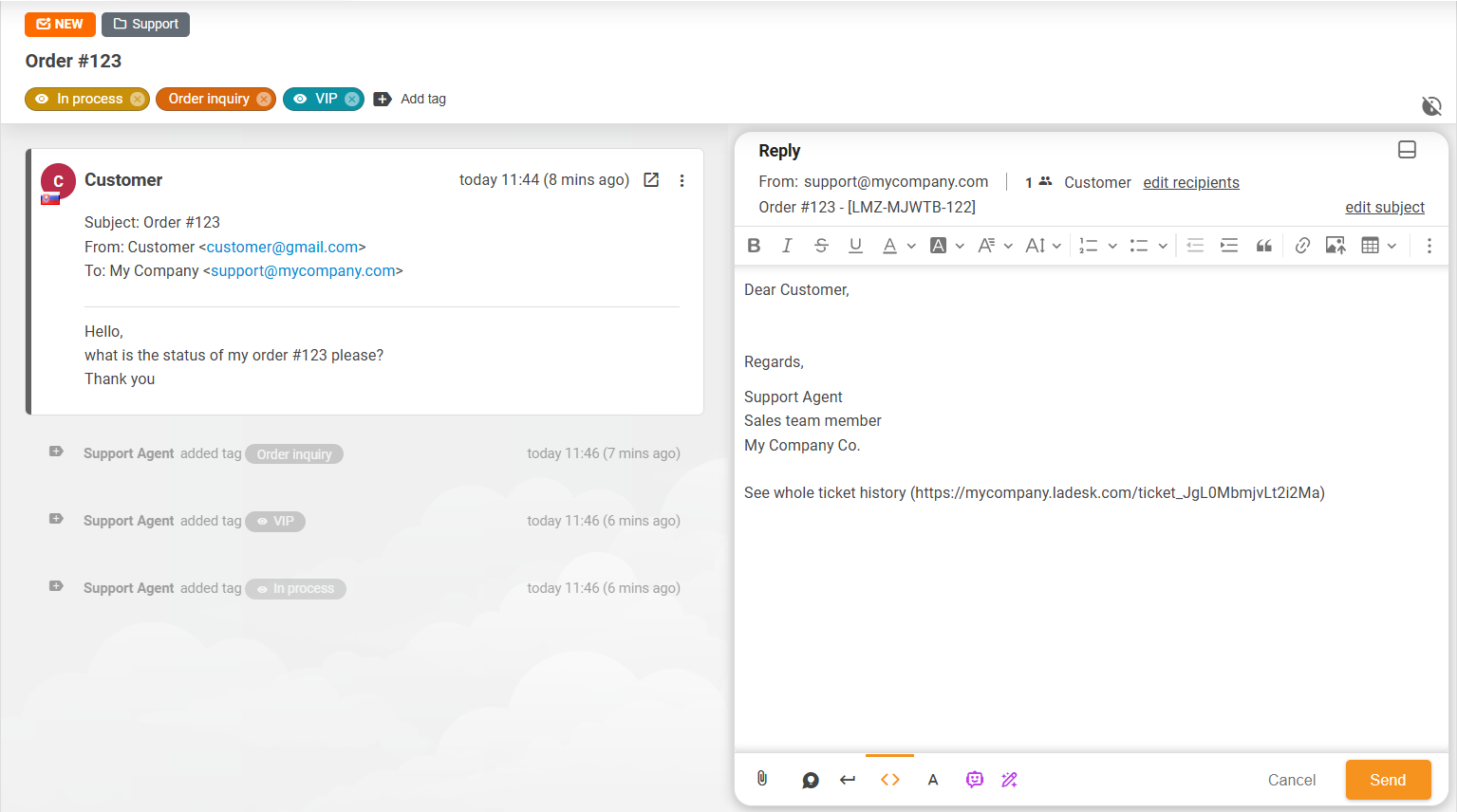 Visualização de layout de ticket aprimorado no LiveAgent