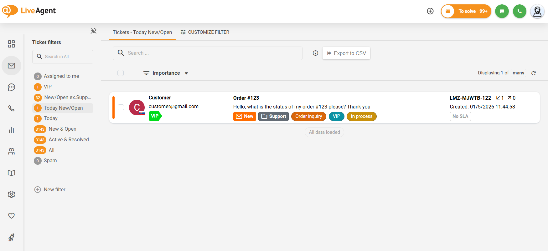 Visão geral do submenu recolhível LiveAgent