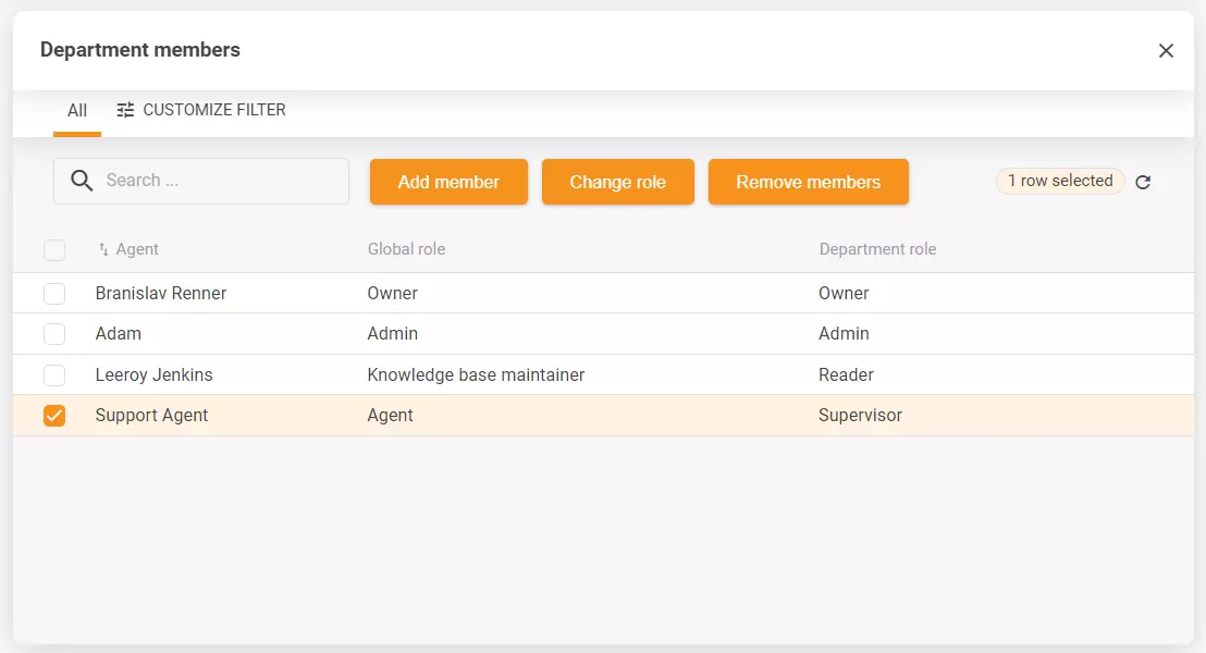 Captura de tela das configurações de departamento para incluir várias opções de configuração