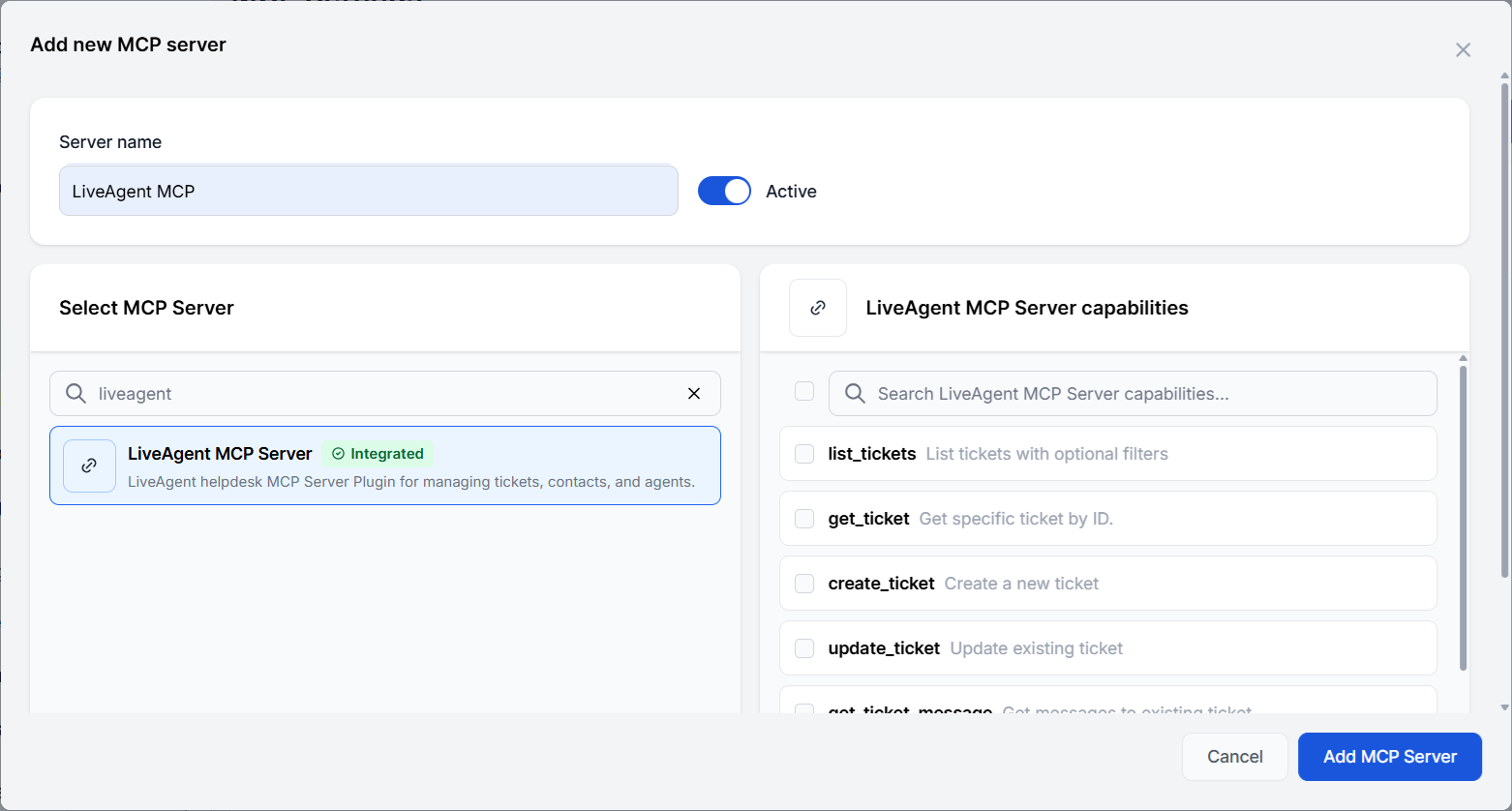 Um novo servidor MCP do Liveagent foi adicionado ao FlowHunt