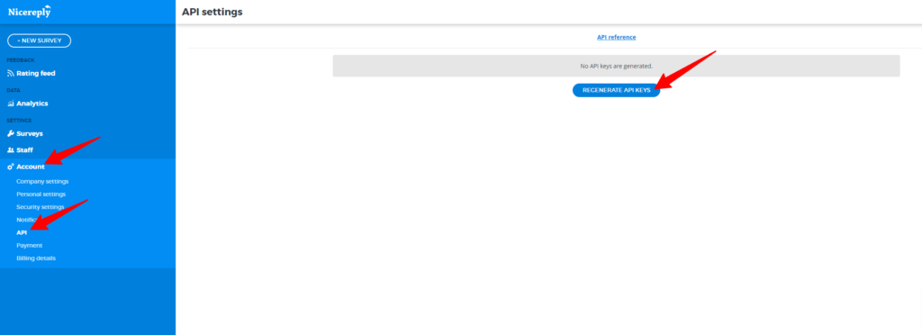 Como gerar a chave de API na conta Nicereply