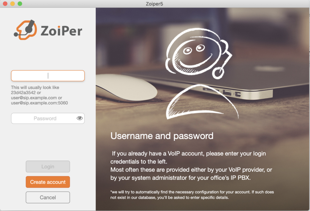 Configuração do softphone Zoiper