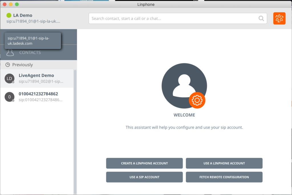 Configuração de conta do softphone Linphone