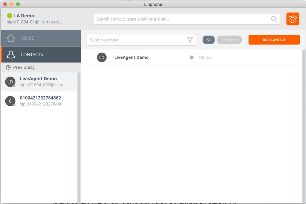 Interface do softphone Linphone