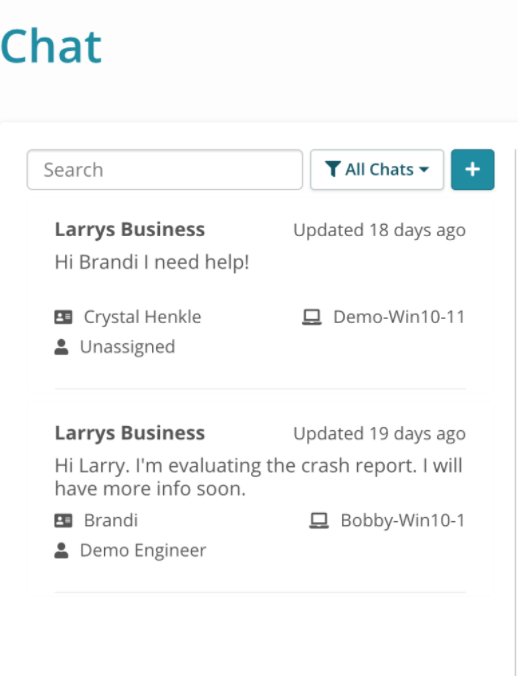 Janela de chat do Syncro