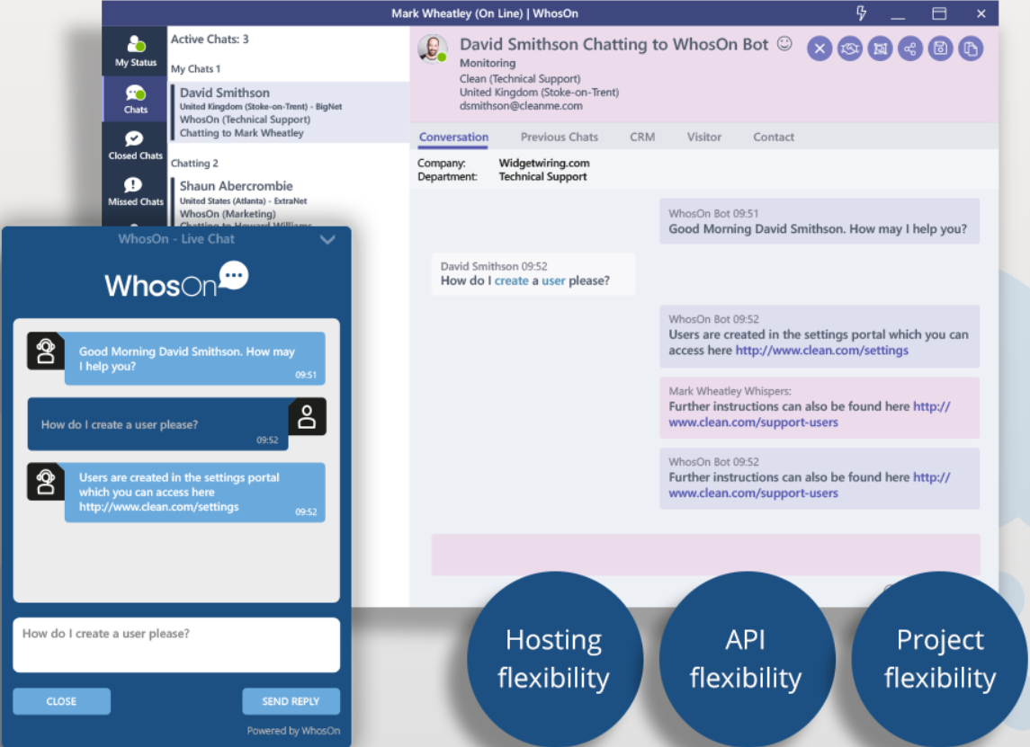 Visão geral de live chat do WhosOn