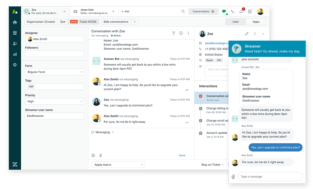 Suporte ao cliente e conversas do Zendesk