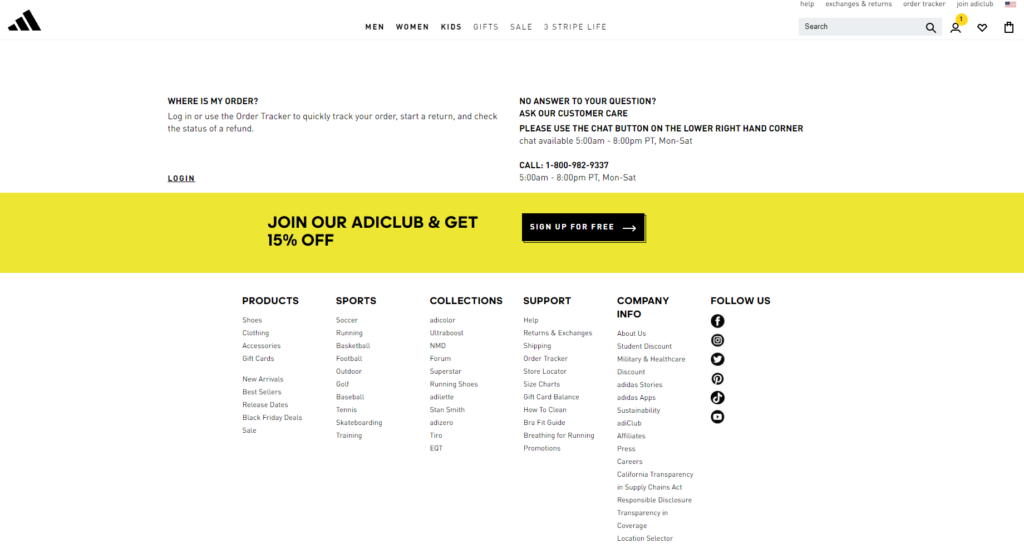 Suporte ao cliente Adidas