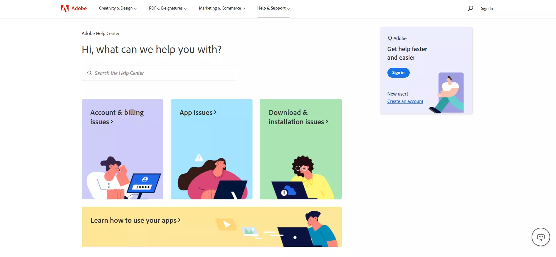 Central de suporte Adobe