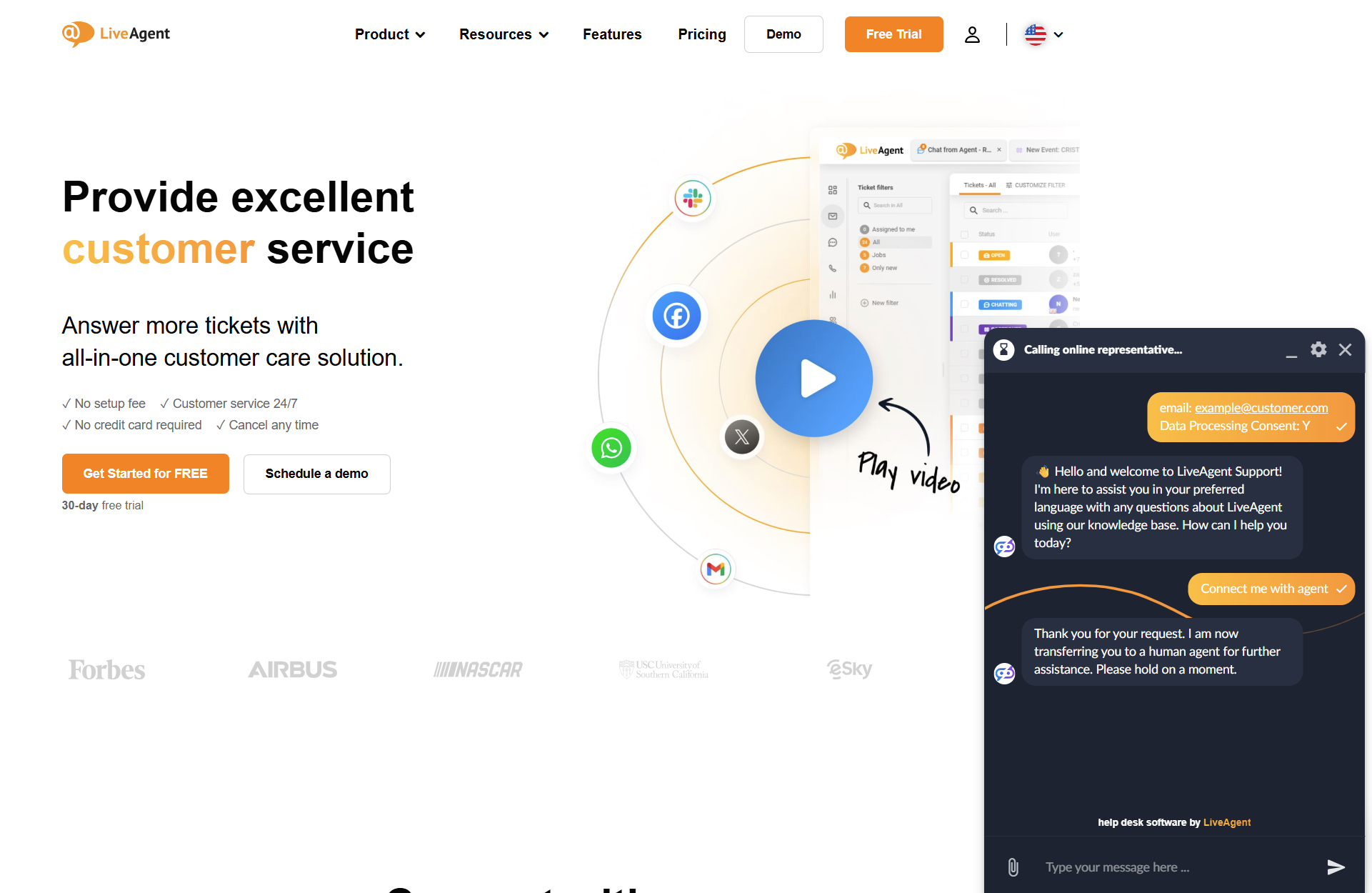 Conversa do Chatbot de IA LiveAgent com um bot na página da web LiveAgent