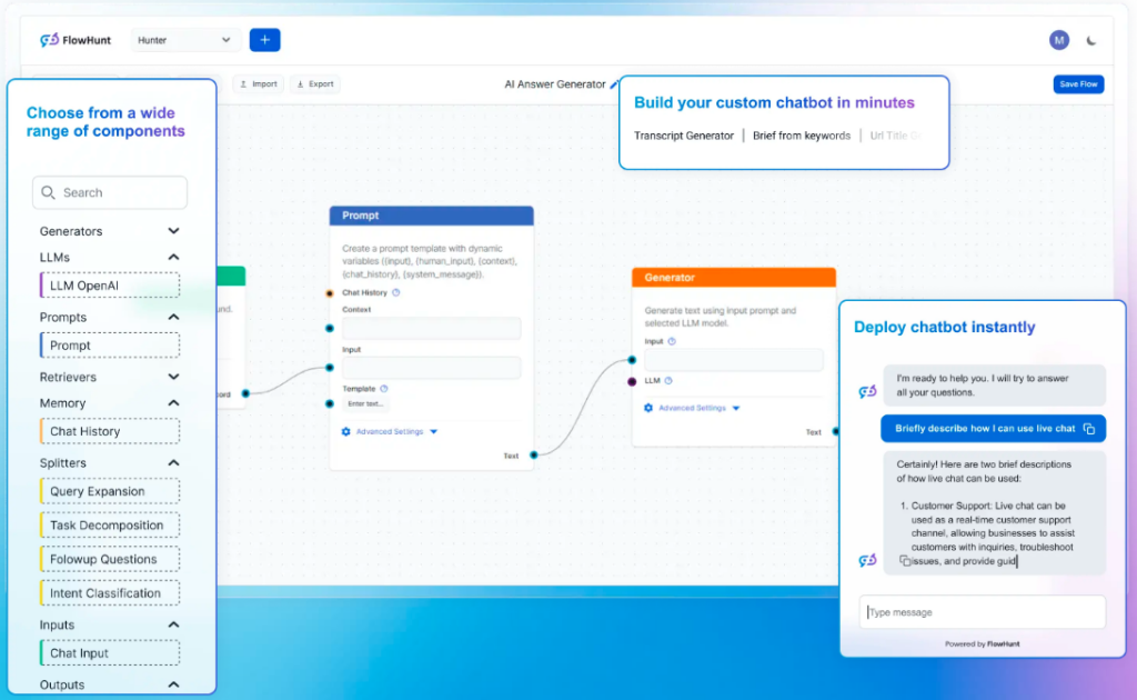 Captura de tela da página inicial do FlowHunt