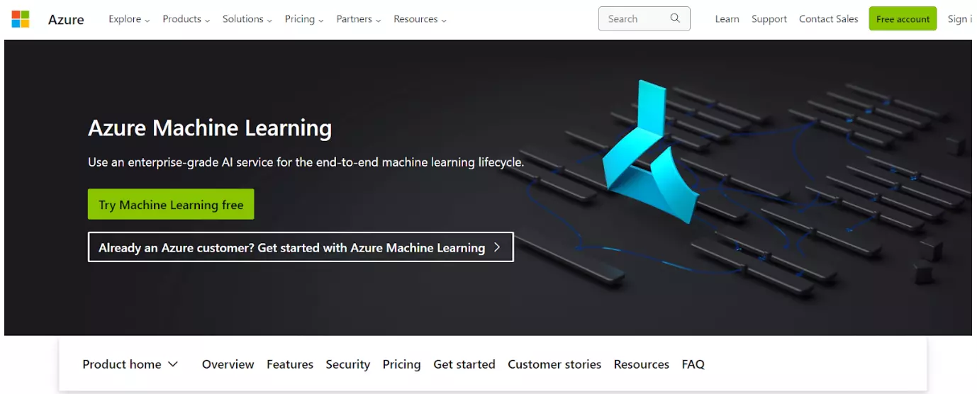 Página inicial do Azure Machine Learning Studio