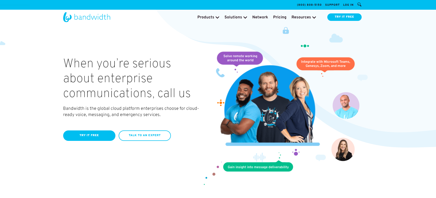 Website do provedor VoIP Bandwidth