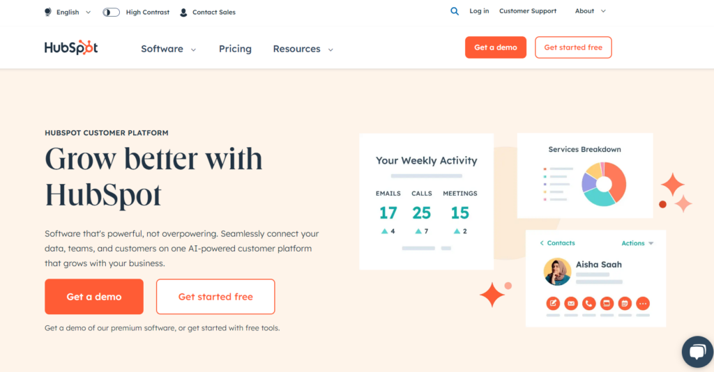 Homepage do Hubspot, uma alternativa ao Help Scout para software help desk