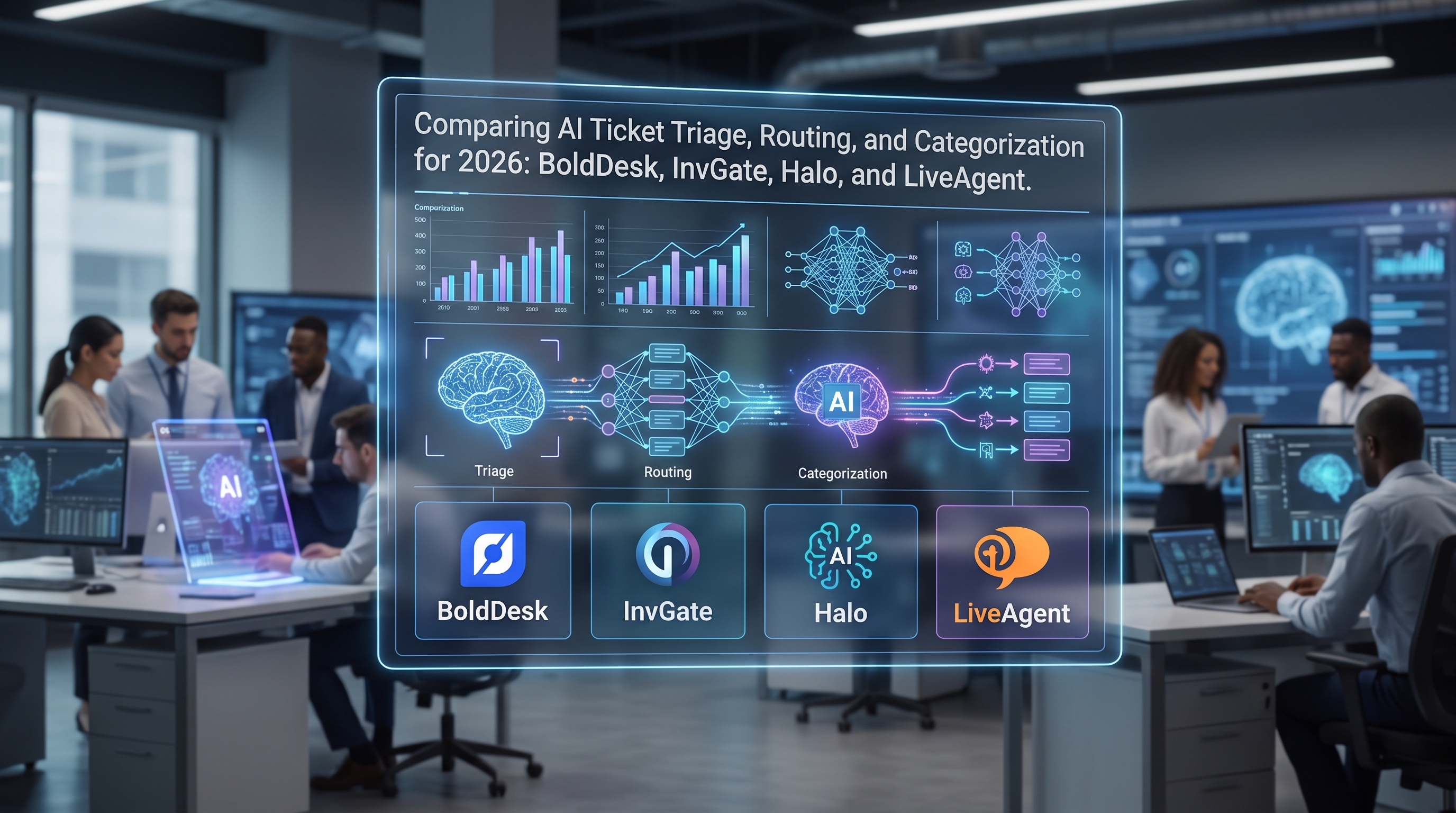 BoldDesk vs InvGate vs Halo vs LiveAgent: Triagem de Tickets com IA Comparada para 2026