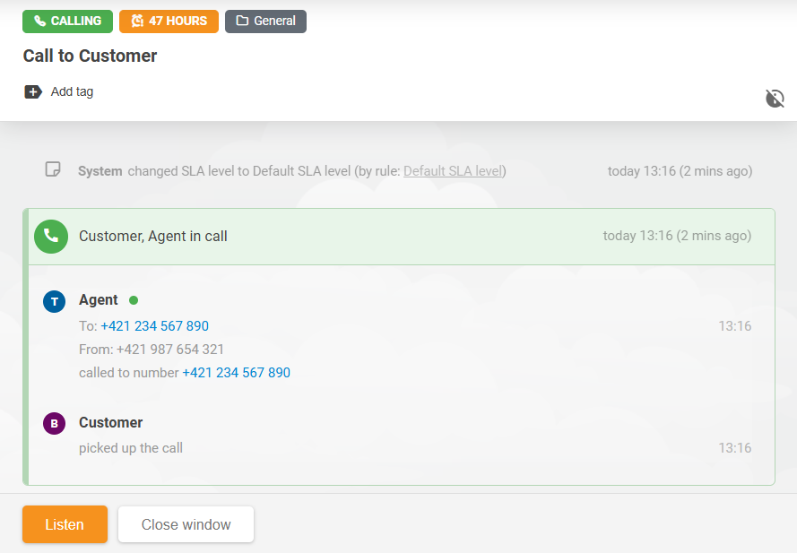 Interface do recurso de Escuta de Chamadas do LiveAgent mostrando agentes escutando chamadas em andamento