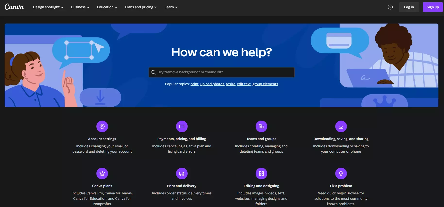 Base de conhecimento do Canva